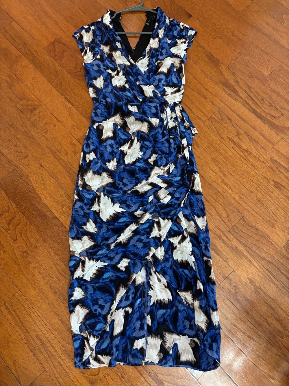 White House Black Market Blue & White Floral Wrap Midi Dress - Picture 2 of 7